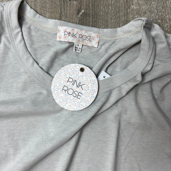 Pink Rose Juniors' Striped-Sleeve Grey Twist-Front T-Shirt - Size Large - NWT - Picture 2 of 7